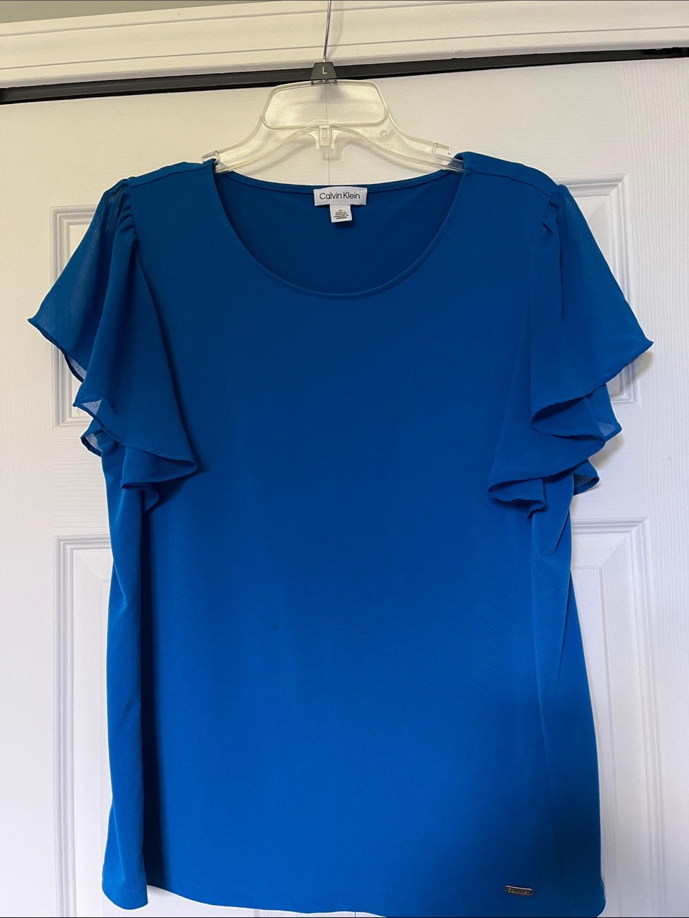 Calvin Klein Royal Blue Flutter Sleeve Top